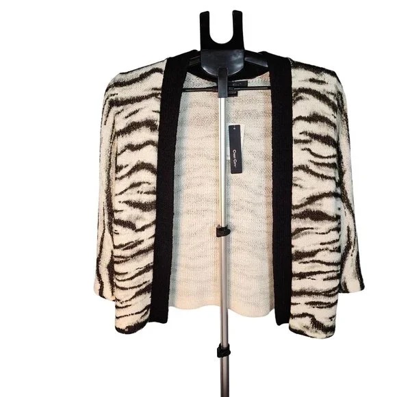 C'EST City Cream, Gray & Black Open Front Sweater With 3/4 Sleeves. Size L. NWT - Picture 4 of 9